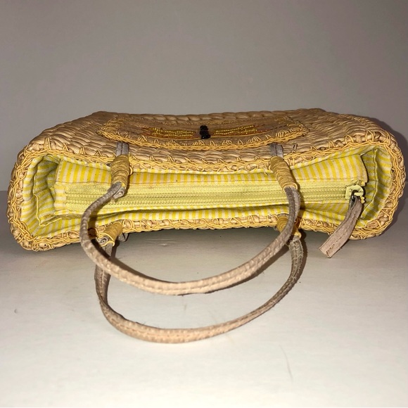1990s Dragonfly Embroidered Woven Corn Husk Mini Tote Bag - Picture 6 of 11